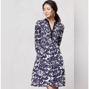 Anthropologie Edme & Esyllte Sketchbook Shirtdress Smocked Knee Length Navy 6